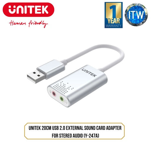 [Y-247A] Unitek 20cm USB 2.0 External Sound Card Adapter  for Stereo Audio (Y-247A)