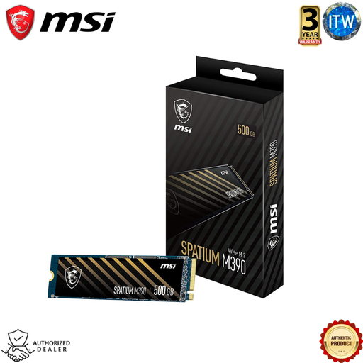 [S78-440K070-P83] MSI Spatium M390 500GB - NVMe M.2 SSD (3300 MB/s Read, 2300 MB/s Write), Black (S78-440K070-P83) (Black, 500GB)