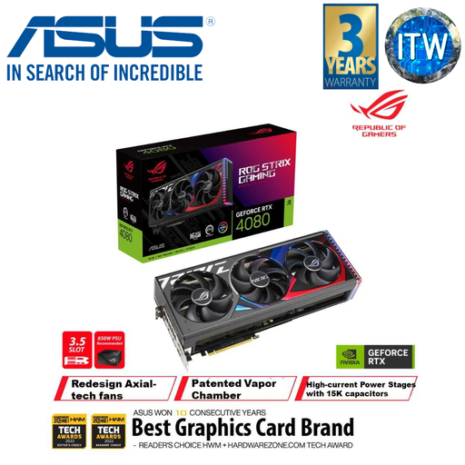 [ROG STRIX-RTX4080-O16G-Gaming] ASUS ROG Strix GeForce RTX 4080 16GB GDDR6X OC Edition Graphic Card