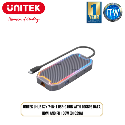 [D1029A] Unitek uHUB S7+ 7-in-1 USB-C Hub with 10Gbps Data, HDMI and PD 100W (D1029A)