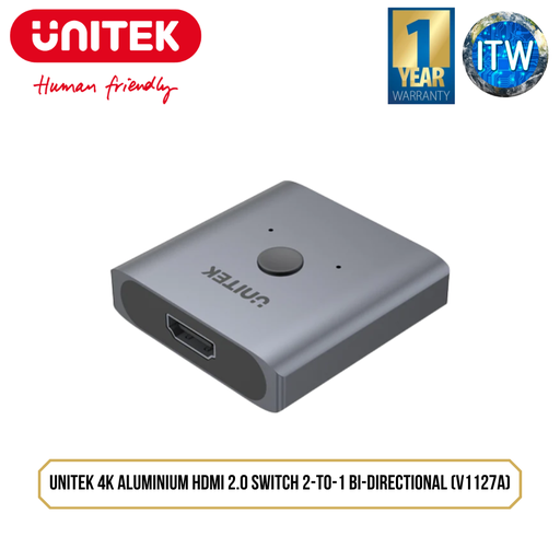 [V1127A] Unitek 4K Aluminium HDMI 2.0 Switch 2-To-1 Bi-Directional (V1127A)