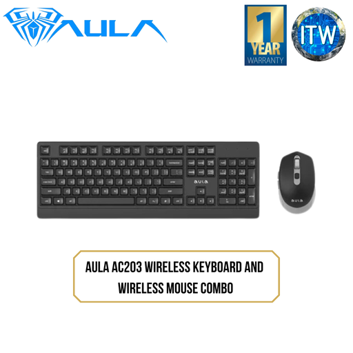 [AC203] AULA AC203 Wireless Keyboard &amp; Mouse Combo | Full-sized | 10M Wireless Distance | 5 Keys + DPI | 1600 Adjustable DPI
