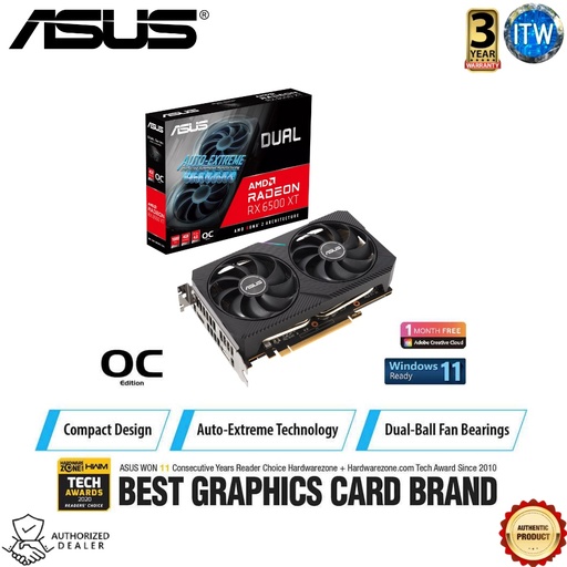 [DUAL-RX6500XT-O4G] ASUS Dual Radeon™ RX 6500 XT OC Edition 4GB GDDR6 Graphic Card (DUAL-RX6500XT-O4G)