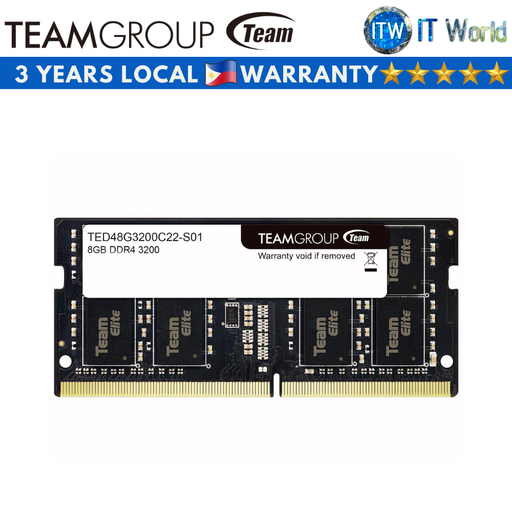 [TED48G3200C22-S01] Teamgroup Elite 8GB (1x8GB) DDR4-3200Mhz CL22 SODIMM Memory (TED48G3200C22-S01)