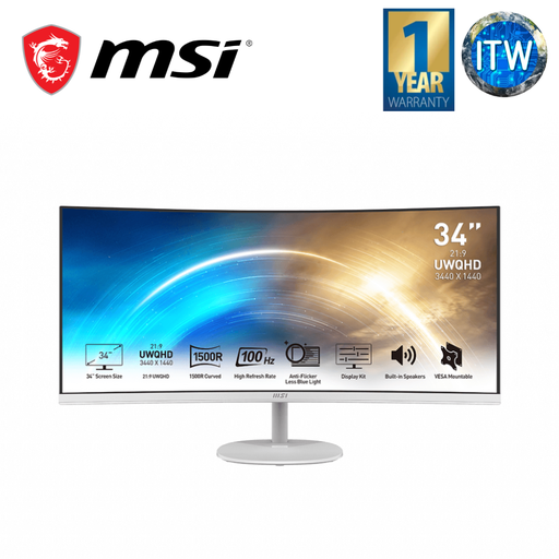 [MP341CQW] MSI Pro Mp341cqw 34&quot; 3440 X 1440 Uwqhd Curved 100 Hz Business Productivity Monitor