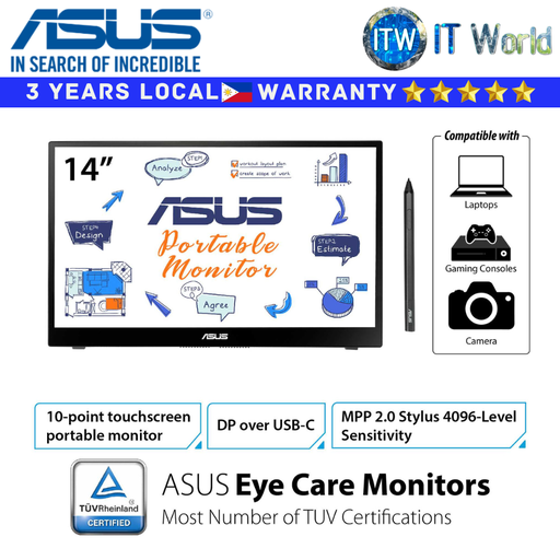 [MB14AHD] Asus Portable Monitor 14&quot;(1920 x 1080 FHD) / 60Hz / IPS / 5ms GTG / ZenScreen Ink MB14AHD