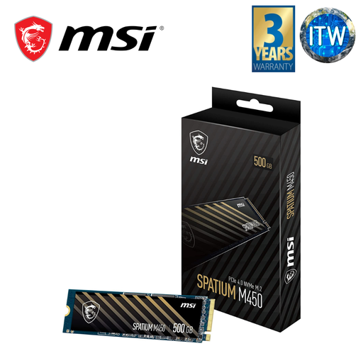 [M450 500GB] MSI SPATIUM M450 PCIe 4.0 NVMe M.2 500GB Internal Gaming SSD up to 3600MB/s 3D NAND Up to 600 TBW