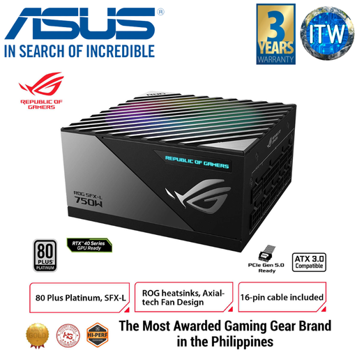 [ROG-LOKI-750P-SFX-L-GAMING] ASUS ROG Loki SFX-L 750W Platinum (Fully Modular Power Supply, 80+ Platinum, Lambda A Certified, 120mm PWM ARGB Fan, Aura Sync, ATX 3.0 Compatible, PCIe 5.0 Ready, 10 Year Warranty)