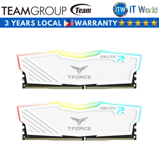 [Teamgroup T-Force Delta RGB 16GB (2x8GB)  TF4D416G3600HC18JDC01] Teamgroup T-Force Delta RGB 16GB (2x8GB) DDR4-3600Mhz CL18 Gaming Desktop Memory (White) (White)