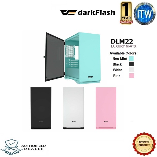 [DARKFLASH DLM22 WHITE] darkFlash DLM22 MicroATX Computer Case with Door Opening Tempered Glass Side Panel (White)