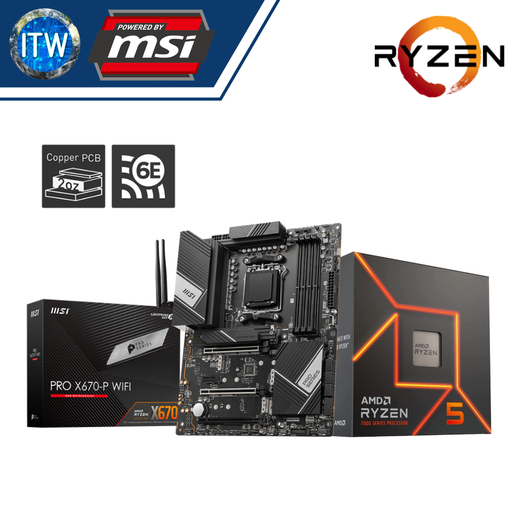 [RYZEN 5 7600X with X670-P WIFI] AMD Ryzen 5 7600X Desktop Processor without Cooler with MSI Pro X670-P WiFi Motherboard Bundle