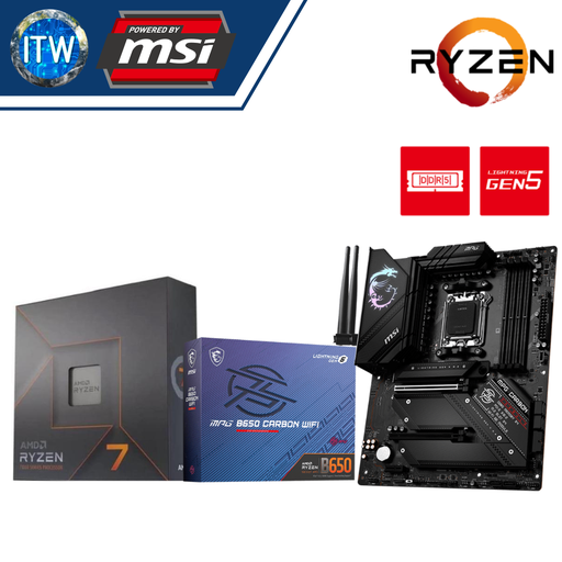 [7 7700X with B650 CARBON WIFI] AMD Ryzen 7 7700X Desktop Processor without Cooler with MSI MPG B650 Carbon WiFi Motherboard Bundle