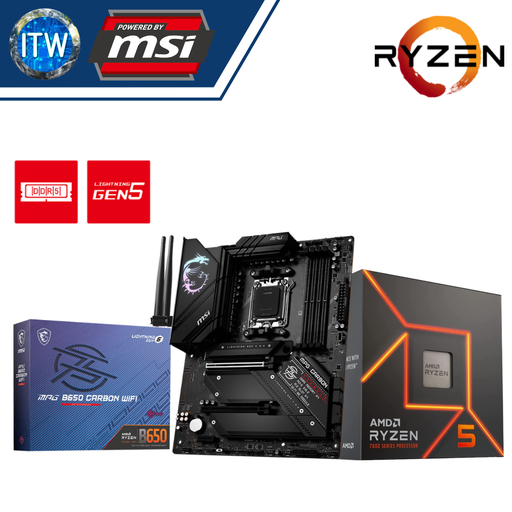 [RYZEN 5 7600X with B650 CARBON WIFI] AMD Ryzen 5 7600X Desktop Processor without Cooler with MSI MPG B650 Carbon WiFi Motherboard Bundle