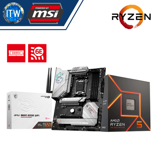 [RYZEN 5 7600X with B650 EDGE WIFI] AMD Ryzen 5 7600X Desktop Processor without Cooler with MSI MPG B650 Edge WiFi Motherboard Bundle