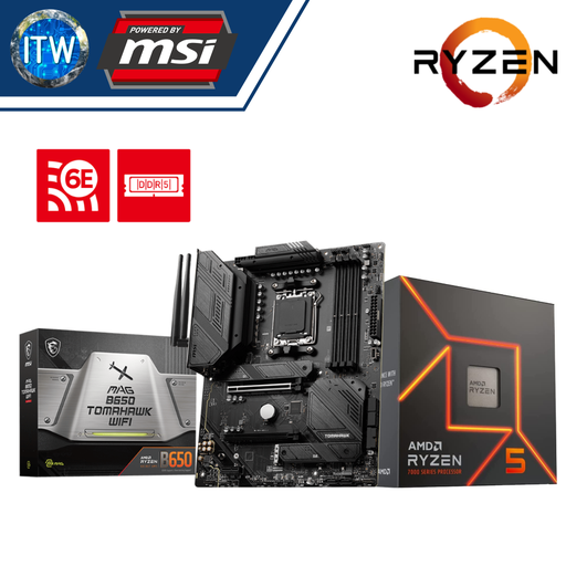 [RYZEN 5 7600X with B650 Tomahawk Wifi] AMD Ryzen 5 7600X Desktop Processor w/o Cooler with MSI MAG B650 Tomahawk WiFi Motherboard Bundle