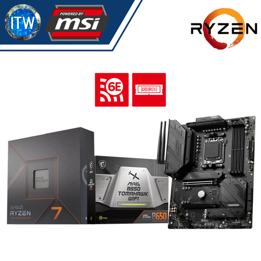 [7 7700X with B650 Tomahawk Wifi] AMD Ryzen 7 7700X Desktop Processor w/o Cooler with MSI MAG B650 Tomahawk WiFi Motherboard Bundle