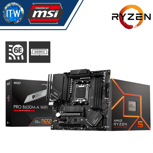 [RYZEN 5 7600X with B650M-A WIFI] AMD Ryzen 5 7600X Desktop Processor w/o Cooler with MSI Pro B650M-A WiFi Motherboard Bundle