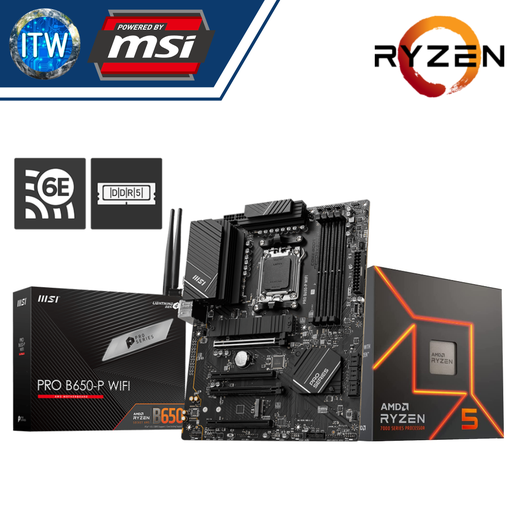 [RYZEN 5 7600X with B650-P WIFI] AMD Ryzen 5 7600X Desktop Processor without Cooler with MSI Pro B650-P WiFi Motherboard Bundle