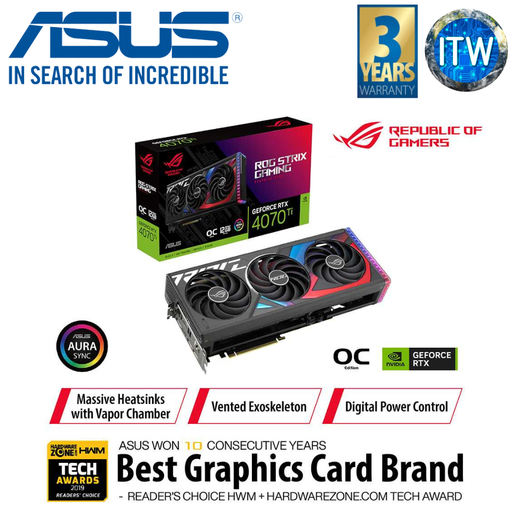 [ROG-STRIX-RTX4070TI-O12G-GAMING] ITW | Asus Rog Strix RTX 4070 Ti 12GB GDDR6X OC Gaming Graphic Card (ROG-STRIX-RTX4070TI-O12G-GAMING)