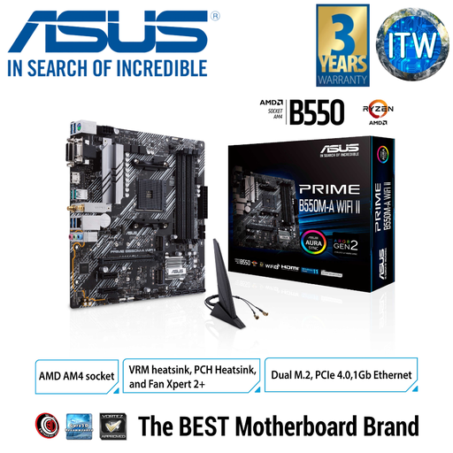 [PRIME B550M-A WIFI II] ASUS Prime B550M-A WiFi II AM4 Micro-ATX DDR4 Gaming Motherboard