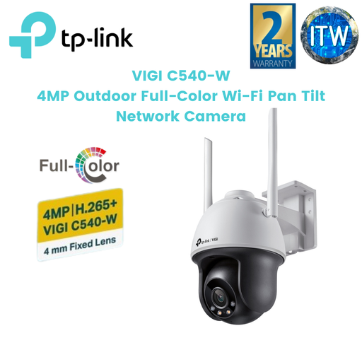[VIGI C540-W] TP-Link VIGI C540-W 4MP Outdoor Full-Color Wi-Fi Pan Tilt Network Camera (4mm)