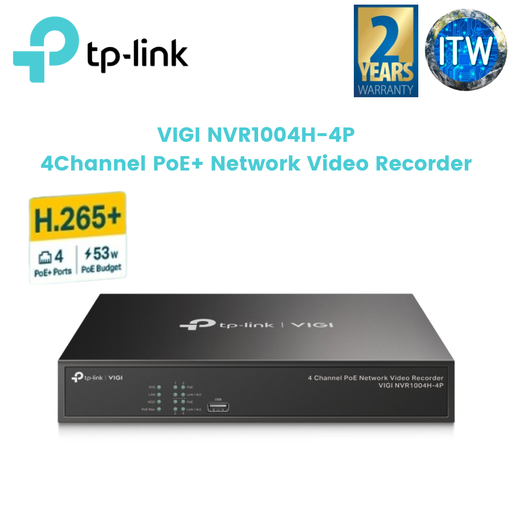[VIGI NVR1004H-4P] TP-Link VIGI NVR1004H-4P 4Channel PoE+ Network Video Recorder