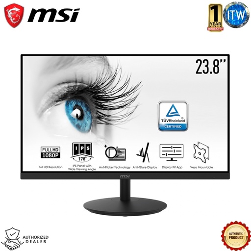 [MP242] MSI Pro MP242 - 23.8&quot; 1920 x 1080 (Full HD) 75Hz 5ms Anti-glare Business Productivity Monitor (Black)