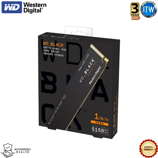 [WDS100T3X0E-00B3N0] Western Digital SN770 WD Black 1TB - NVMe Gen4 PCIe, M.2 2280, Internal Gaming SSD WDS100T3X0E-00B3N0