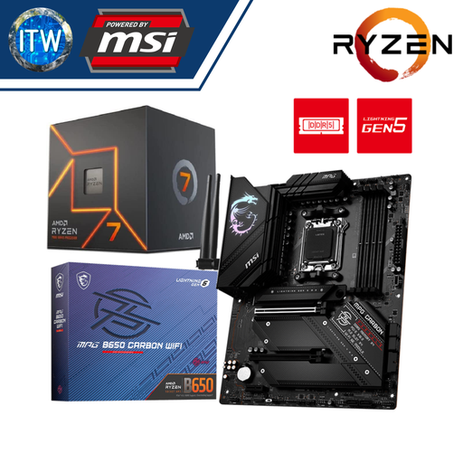 [AMD RYZEN 7 7700 / 911-7D74-001] ITW | AMD Ryzen 7 7700 Desktop Processor with MSI MPG B650 Carbon WiFi Motherboard Bundle