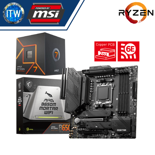 [AMD RYZEN 7 7700 / B650M MORTAR WIFI] ITW | AMD Ryzen 7 7700 Desktop Processor with MSI MAG B650M Mortar WiFi Motherboard Bundle