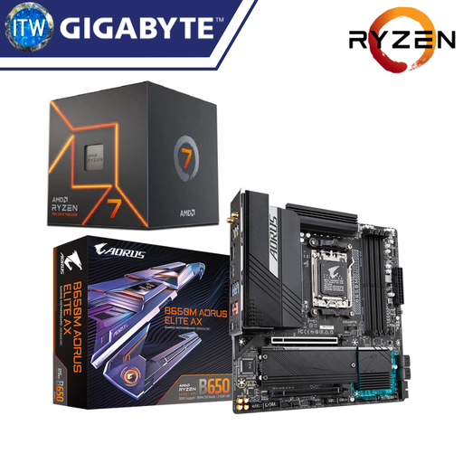 [AMD RYZEN 7 7700 / GA-B650M-AORUS-ELITE-AX] ITW | AMD Ryzen 7 7700 Desktop Processor with Gigabyte B650M Aorus Elite AX Motherboard Bundle