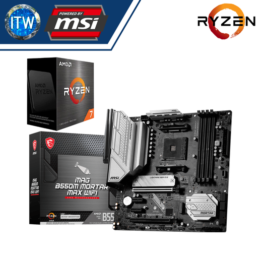 [5700x / MSI MAG B550M MORTAR MAX WIFI] ITW | AMD Ryzen 7 5700X Desktop Processor with MSI MAG B550M Mortar Max WiFi Motherboard Bundle