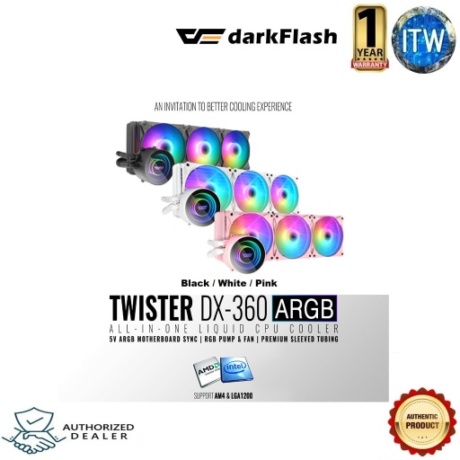 [dx360 v2.6 BLACK] Darkflash Twister DX-360 V2.6 Liquid CPU Cooler (Black and White) (Black)