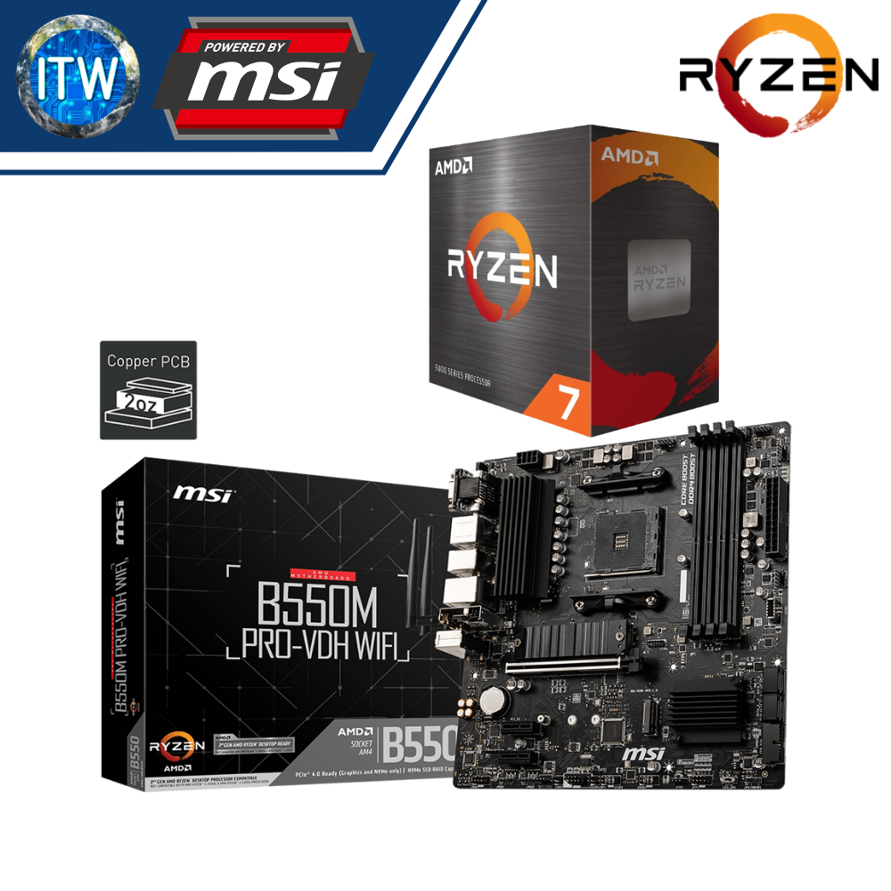 ITW | AMD Ryzen 7 5800X Desktop Processor with MSI MAG B550M Pro-VDH WiFi Motherboard Bundle | IT World ITW | AMD Ryzen 7 5800X Desktop Processor with MSI MAG B550M Pro-VDH WiFi Motherboard Bundle | IT World