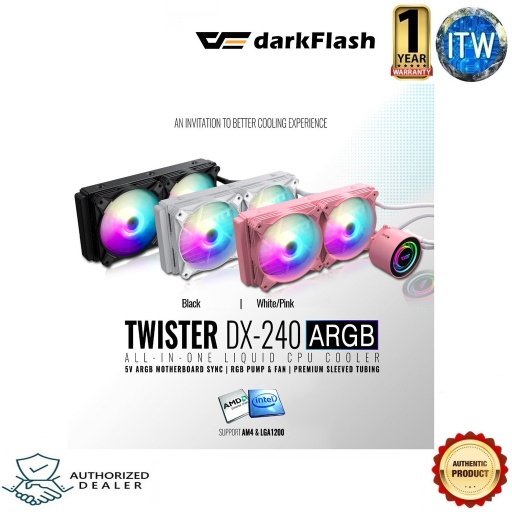 [darkFlash DX-240 White] darkFlash Twister DX-240 ARGB AIO Liquid CPU Cooler (White)