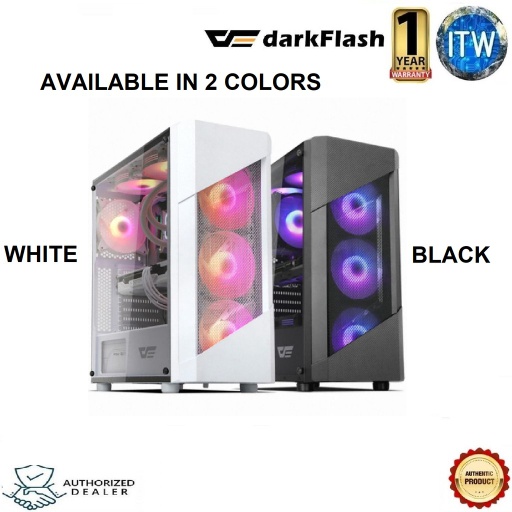 [darkFlash Pollux With 2 pcs 14 cm Rainbow Fan WHITE] darkFlash Pollux Mid Tower ATX Gaming PC Case with 2 x 14CM Rainbow Fan (White)