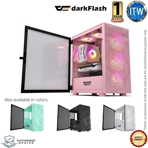 [darkFlash DLM21 Pink] Darkflash DLM21 MESH Micro ATX Computer Case with Tempered Glass Side Panel &amp; Mesh Front Panel (Pink)