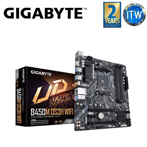 [GA-B450M-DS3H-WIFI] Gigabyte B450M DS3H WiFi micro-ATX AM4 DDR4 Ultra Durable Motherboard (GA-B450M-DS3H-WIFI)
