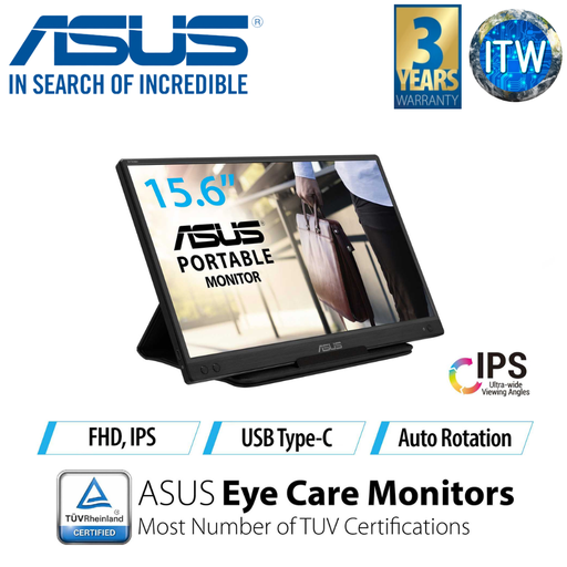 [MB166C] ITW | ASUS ZenScreen Portable Monitor 15.6&quot; 1080P FHD Laptop Monitor (MB166C) - IPS USB-C Travel Monitor, Flicker-free and Blue Light Filter w/Smart Cover, External Monitor For Laptop &amp; Macbook