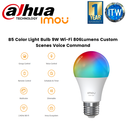 [B5 COLOR LIGHT] ITW | Dahua Imou B5 Color Light Bulb 9W WiFi 806Lumens Custom Scenes Voice Command