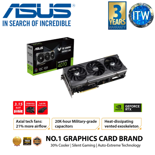 [TUF-RTX4070-O12G-GAMING] ITW | ASUS TUF Gaming GeForce RTX 4070 OC Edition 12GB GDDR6X Graphic Card (TUF-RTX4070-O12G-GAMING)
