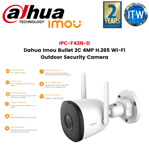 [IPC-F42N-D] ITW | Dahua Imou Bullet 2C 4MP H.265 Wi-Fi Outdoor Security Camera (IPC-F42N-D)