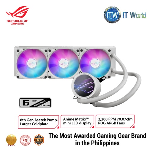 [ROG RYUO III 360 ARGB WHITE] ITW | ASUS ROG Ryuo III 360 white edition all-in-one liquid CPU cooler with Asetek 8th gen pump solution, Anime Matrix LED Display and ROG ARGB cooling fans