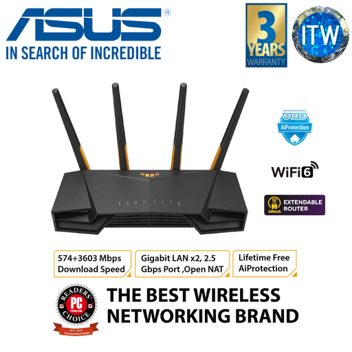 [TUF GAMING AX4200] ASUS TUF Gaming AX4200 Dual Band WiFi 6 Extendable Gaming Router, 2.5G Port, Gaming Port, Mobile Game Mode, Port Forwarding, Subscription-free Network Security, Instant Guard, VPN, AiMesh Compatible