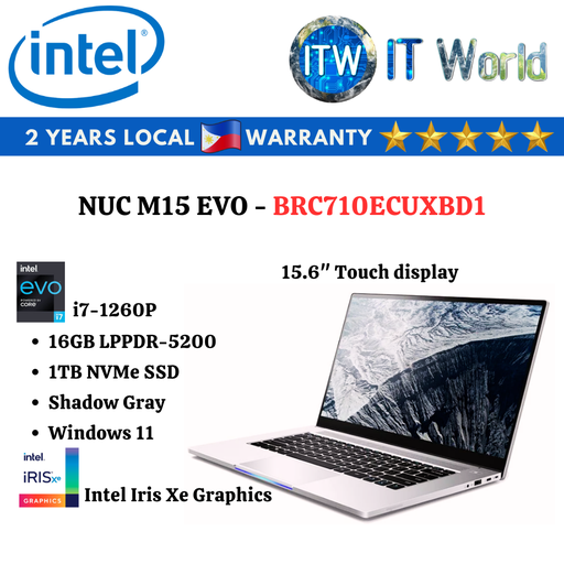 [BRC710ECUXBD1 L10] Intel NUC M15 Evo Shadow Gray i7-1260P | 16GB RAM | 1TB SSD Laptop ITWorld (BRC710ECUXBD1)