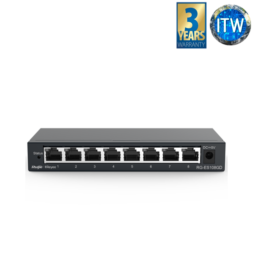 [RG-ES108GD] Ruijie RG-ES108GD 8-port 10/100/1000Mbps Unmanaged Non-PoE Switch (RG-ES108GD)