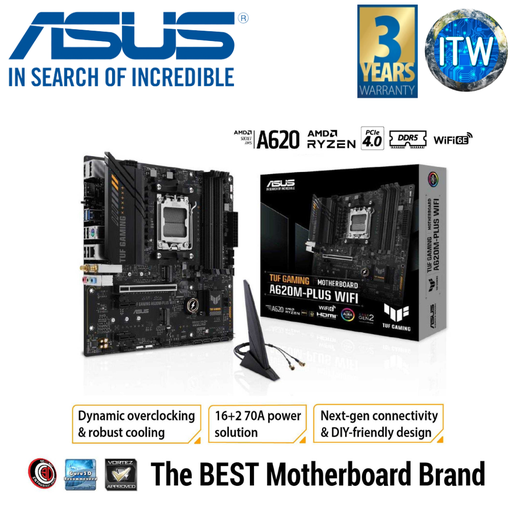 [A620M-PLUS WIFI] ITW | ASUS TUF Gaming A620M-Plus WiFi microATX AM5 DDR5 Motherboard
