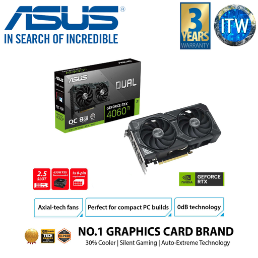 [DUAL-RTX4060TI-O8G] ITW | ASUS Dual GeForce RTX 4060 Ti OC Edition 8GB GDDR6 Graphic Card (DUAL-RTX4060TI-O8G)
