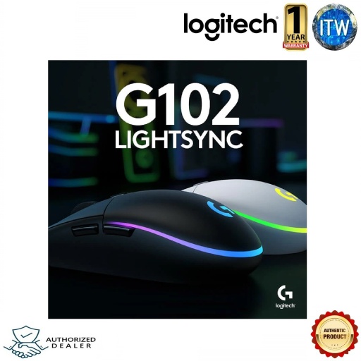 [Logitech G102 LightSync WHITE] Logitech G102 LightSync Gaming Mouse with Customizable RGB Lighting, 6 Programmable Buttons, Gaming Grade Sensor, 8 k dpi Tracking,16.8mn Color, Light Weight (White)