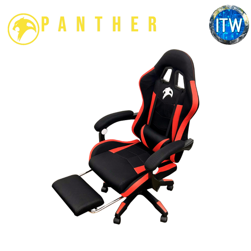 [PANTHER gaming chair BR] ITW | Panther Nightfall Fabric with Footrest Gaming Chair (All Black | BlackRed | BlackWhite) (Black/Red)
